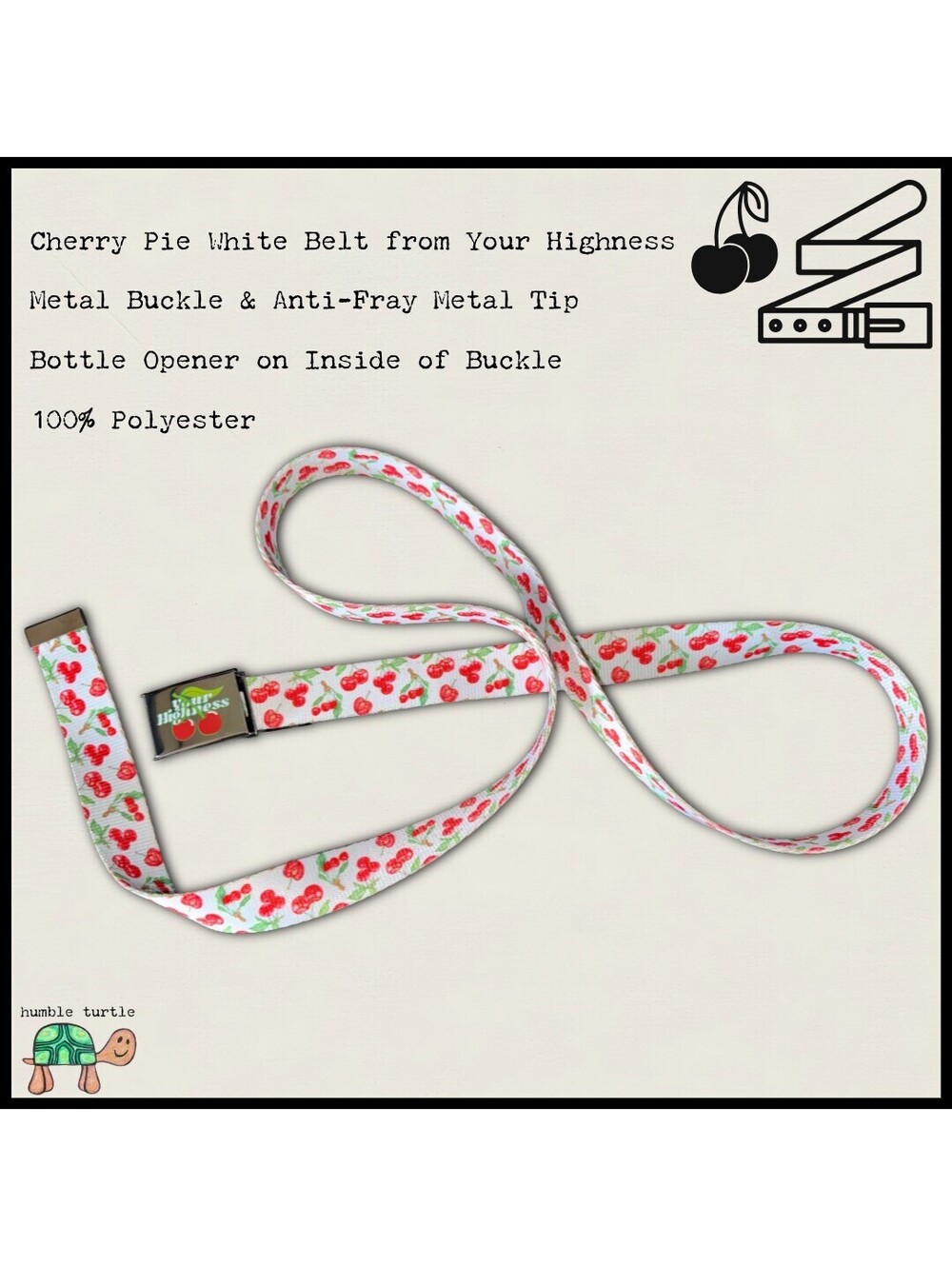 Zumiez Your Highness Cherry Pie White Web Belt | Metal Buckle & Bottle Opener